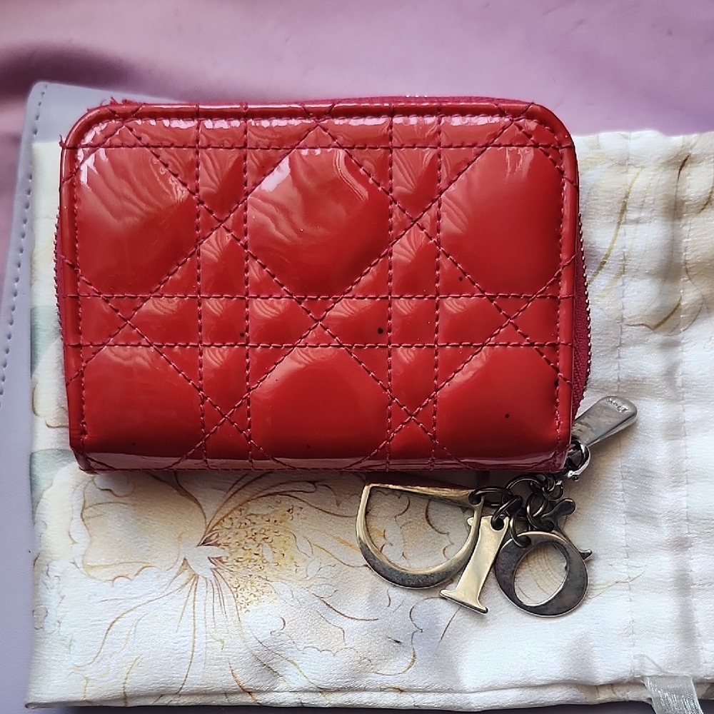 CHRISTIAN DIOR Red Quilted Wallet with Charm